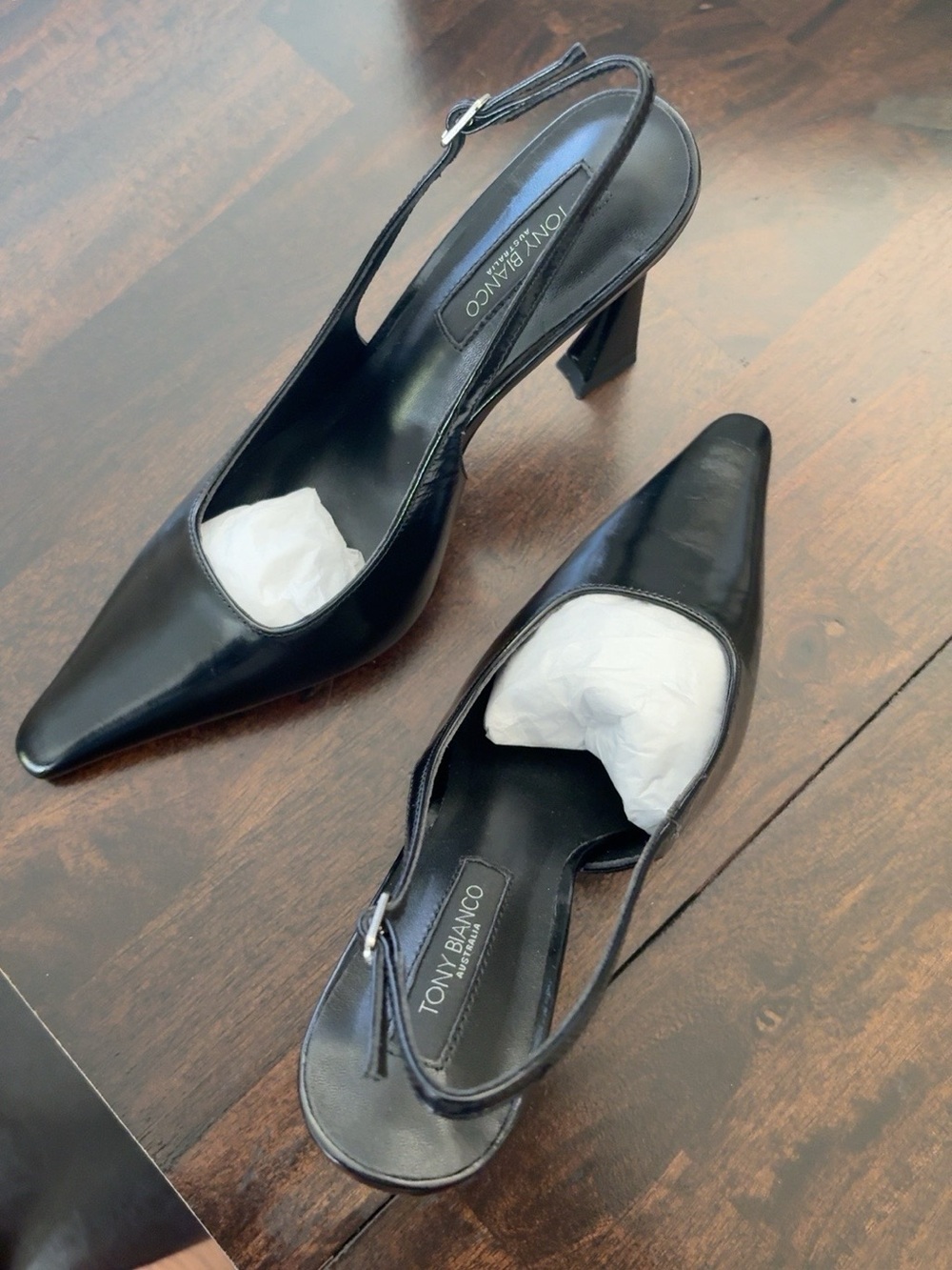 Tony Bianco Sassy Black Crinkle Slingback Heels Size 7 NWOT